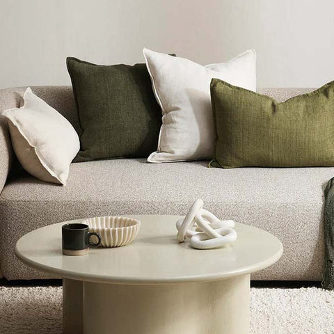 Refined Baya linen fine-weave cushions in a stylish nz living room setting