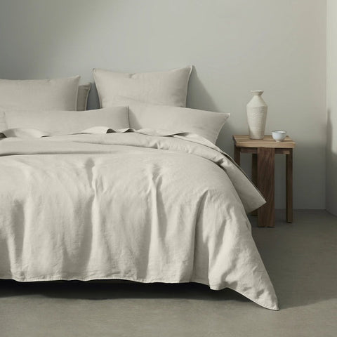 Soft beige 'Bone' premium French flax bed linen range