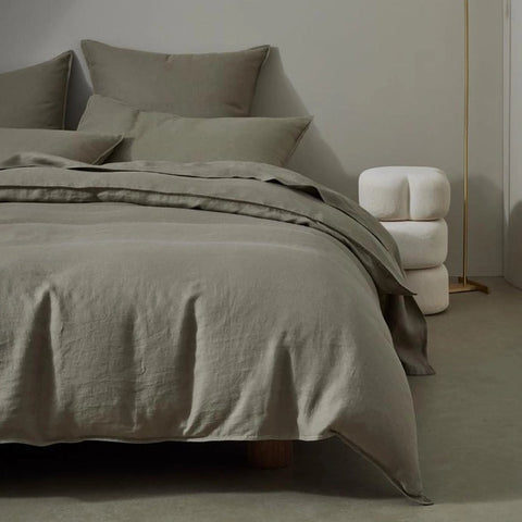 Caper green premium French flax bed linen by Weave Home
