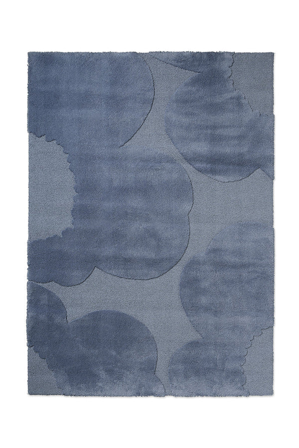Marimekko Unikko floral patterned rug with mid blue flowers at varying pile heights