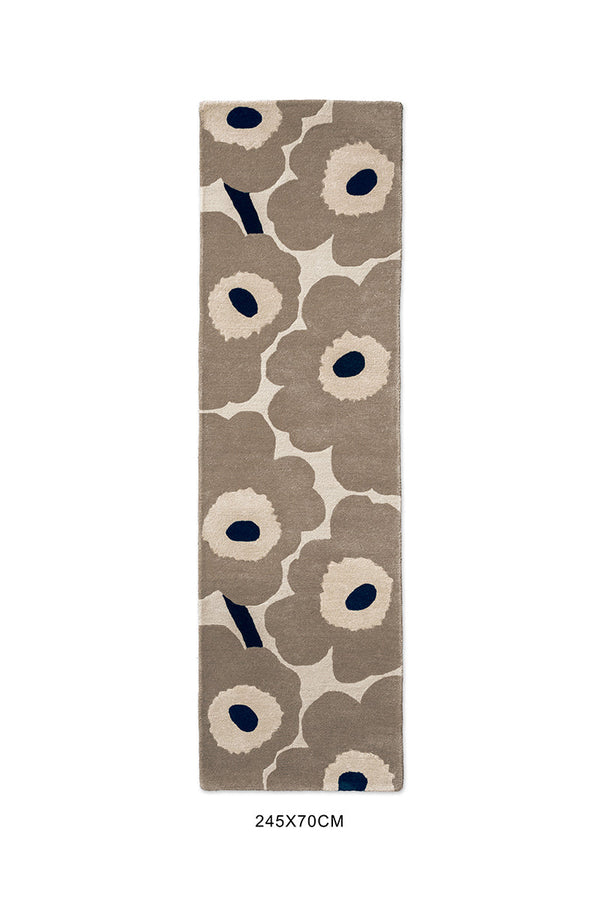 Marimekko hallway runner rug in NZ wool with floral patterned on a beige background