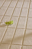 Close up of a Marimekko grid patterned rug in NZ wool and in a neutral creamy white