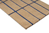 Close up of a Marimekko NZ wool runner rug with blue grid pattern on a beige  background