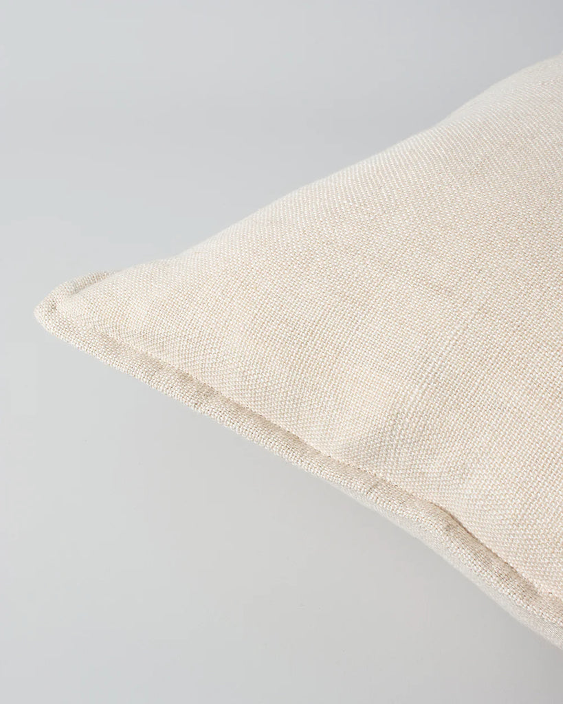 Close up of the textural weave in the Baya Flaxmill linen cushion