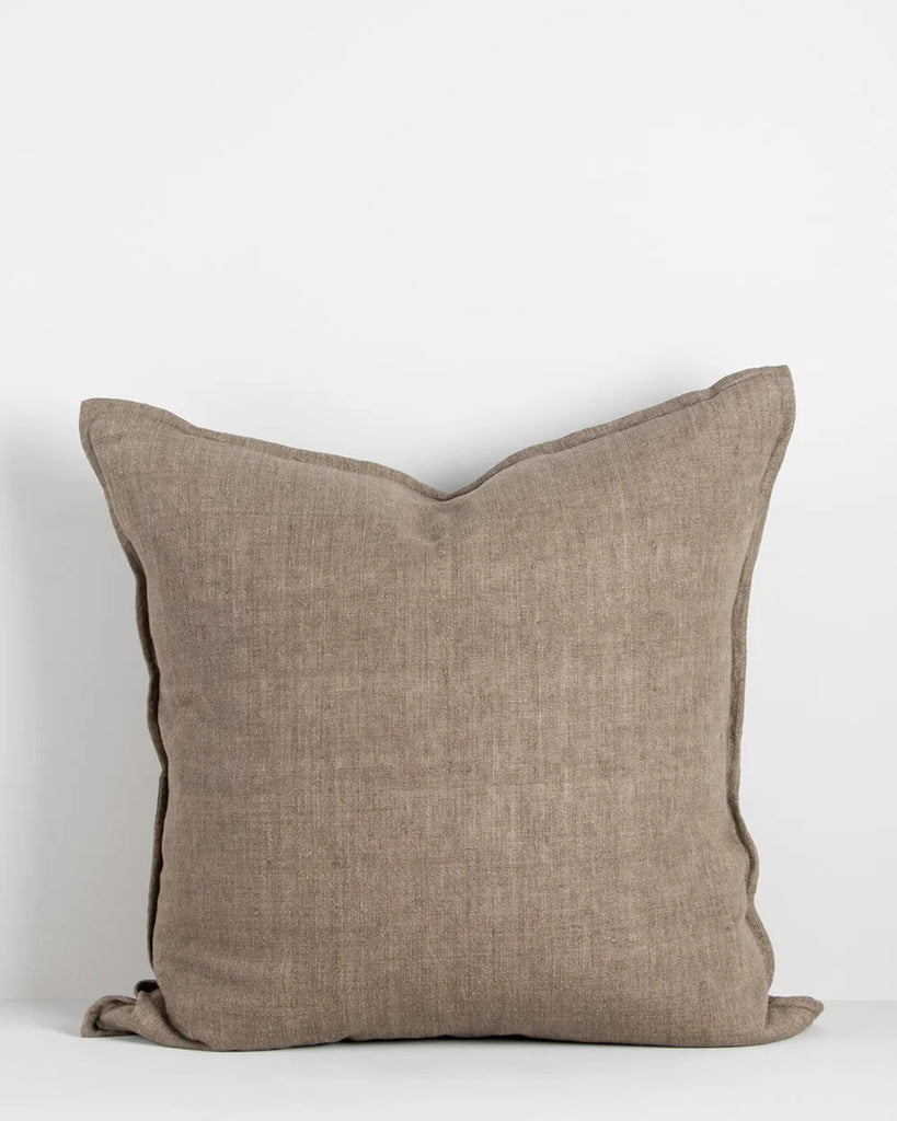 The Baya Cassia linen cushion, with flange edge detail, in colour Greige