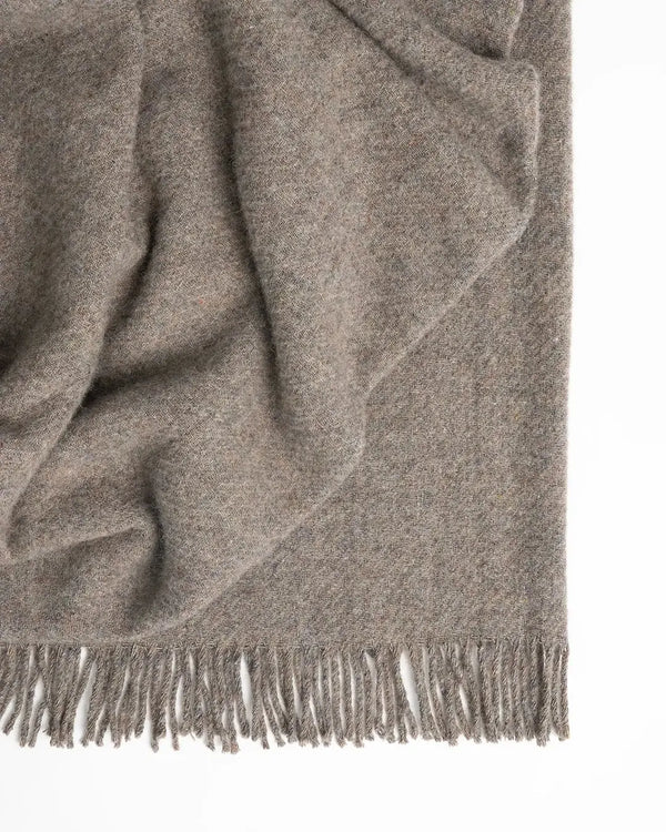 Brown recycled wool throw blanket with fringe, by Weave Home nz