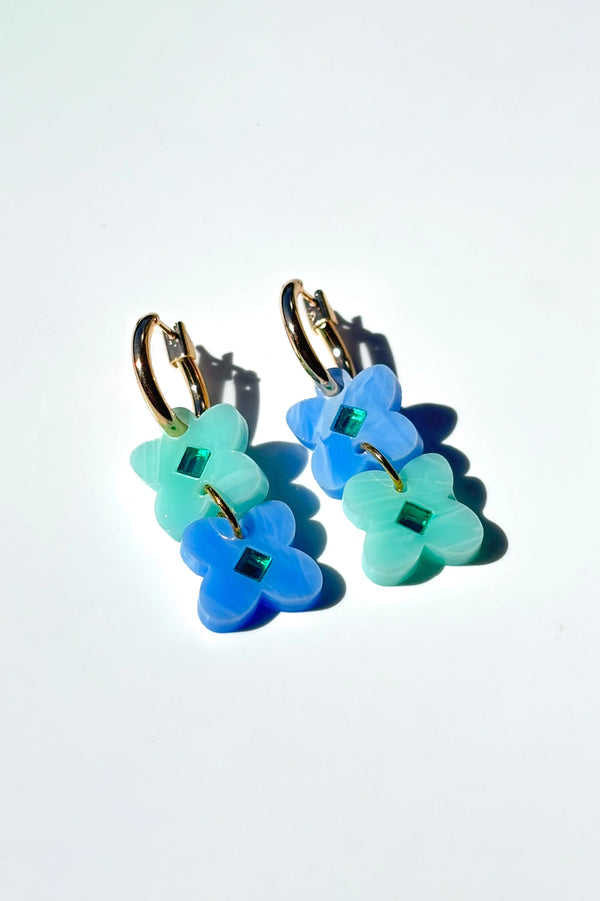 Blue and aqua acrylic dangle earrings by NZ designer Hagen + Co