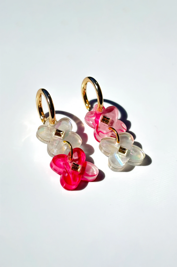 Marbled pink acrylic dangle earrings by NZ designer Hagen + Co