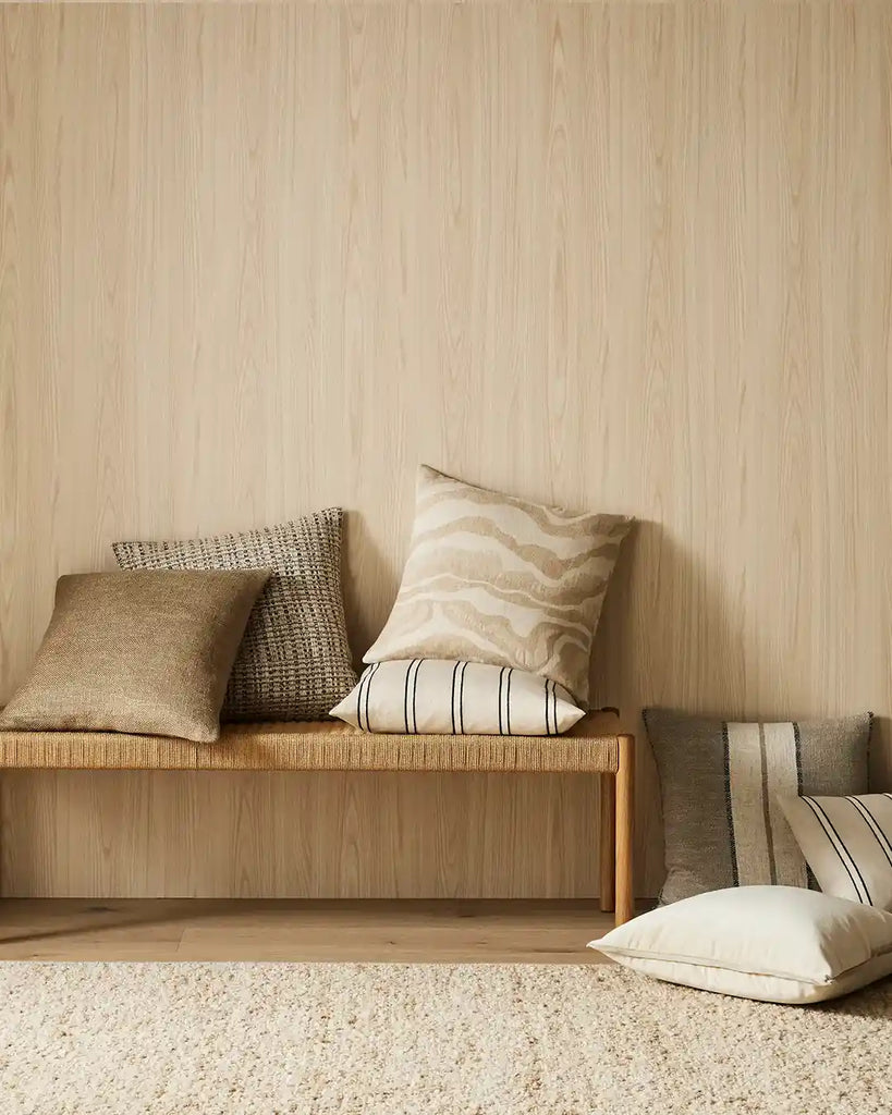 Cushion combinations in warm neutrals by Weave Home nz