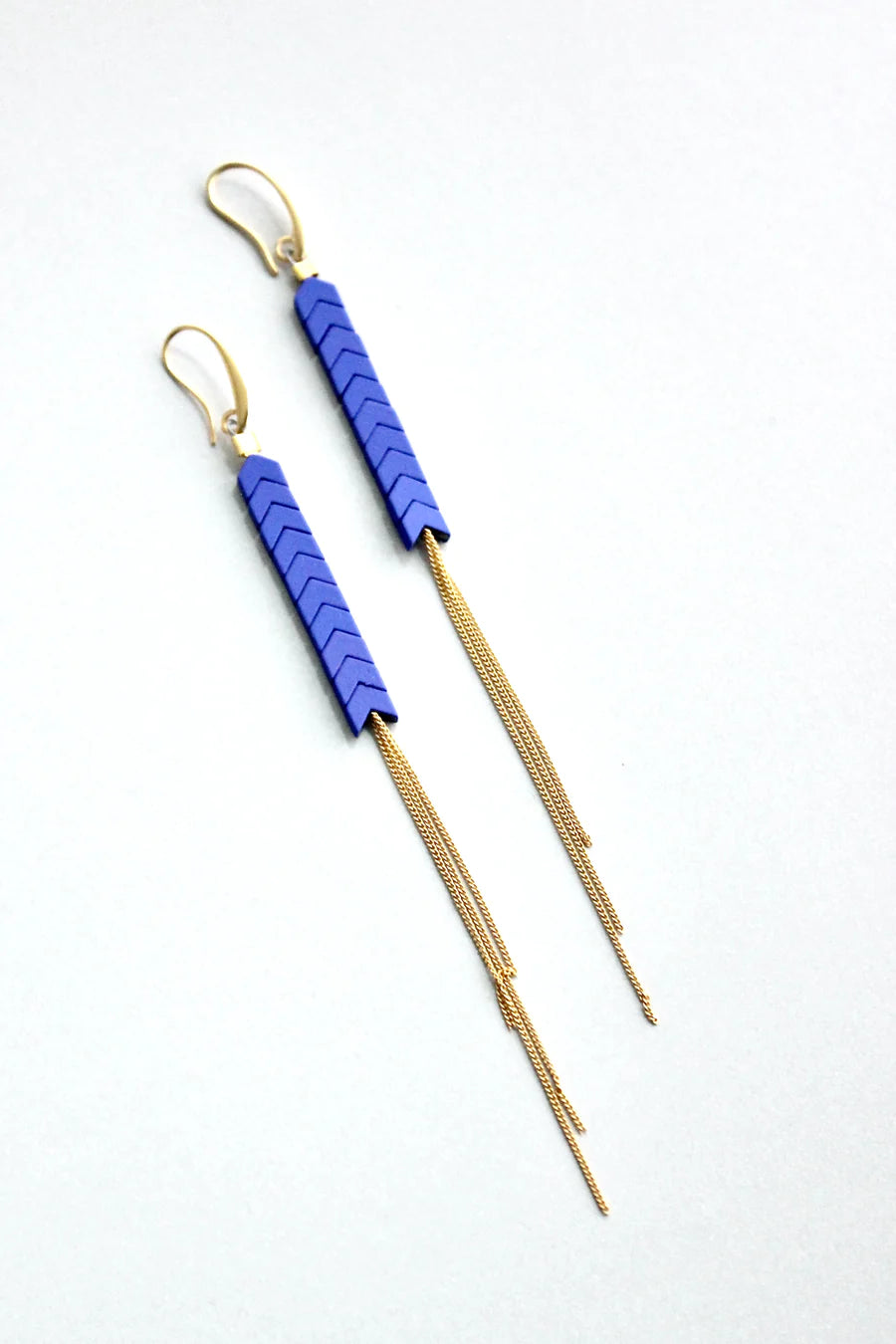 David Aubrey Blue and Gold Chain Fringe Earrings NZ Ink & Brayer