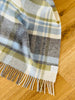 Blue, green, cream and grey NZ wool throw blanket with fringe detail, Exquisite Wool Traders