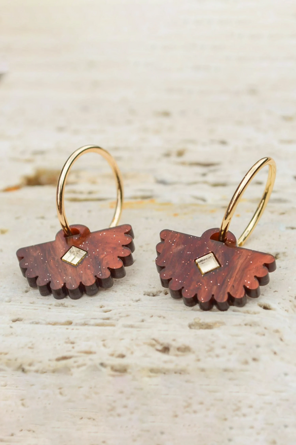 Brown chestnut coloured fantail earrings by NZ designer Hagen + Co