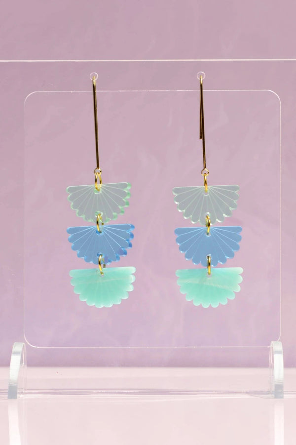 Blue and aqua dangle earrings on gold hooks, by Hagen + Co nz