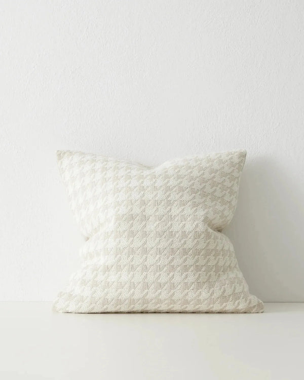 Pale grey and white houndstooth boucle cushion by Weave Home nz