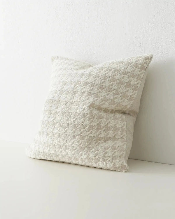 Pale grey and white houndstooth boucle cushion by Weave Home nz