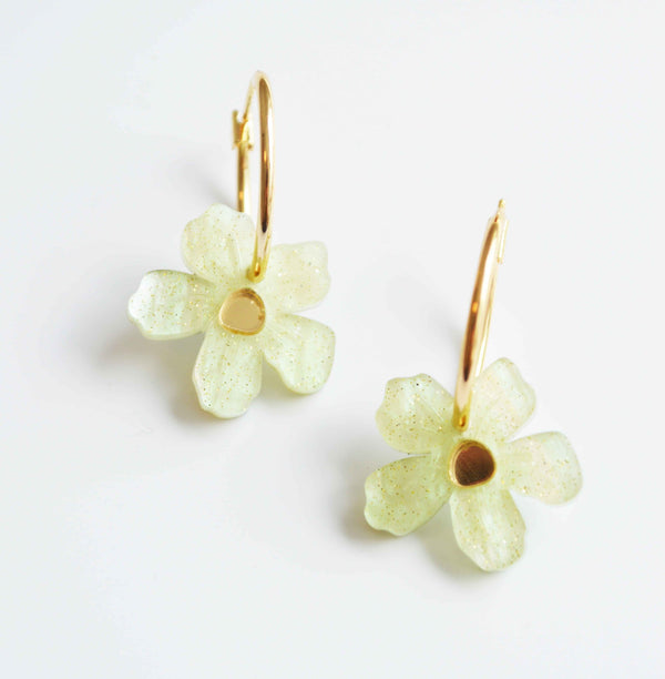 Hagen + co spearmint green wildflower earrings with gold hoops