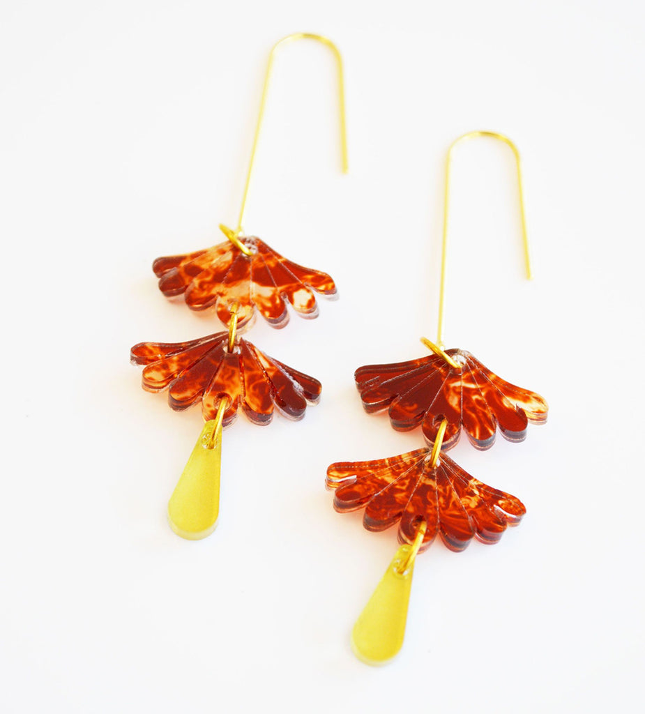 Sweet dangle earrings, inspired by Japanese style and designs, in Tortoise Shell acrylicby Hagen + Co