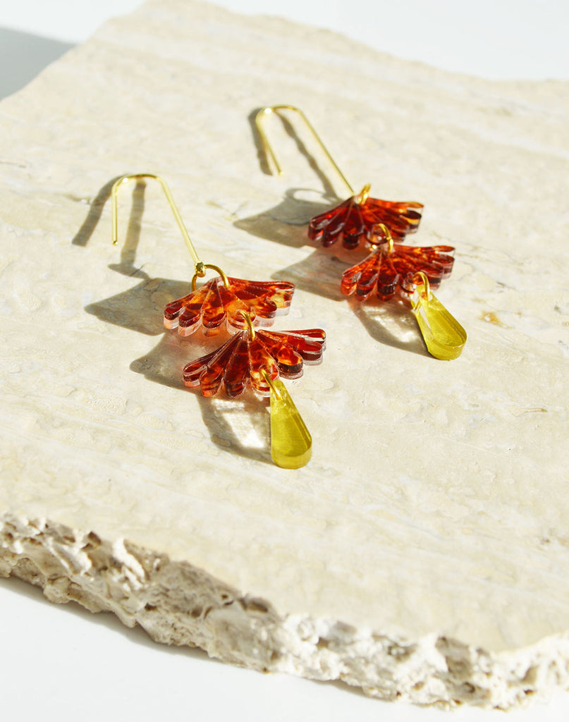 Sweet dangle earrings, inspired by Japanese style and designs, in Tortoise Shell acrylic.