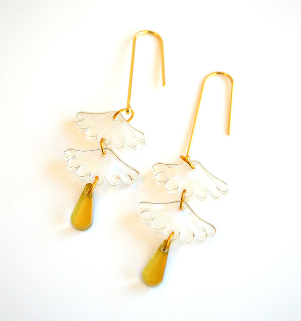 Sweet dangle earrings inspired by Japanese style and designs in pearlescent acrylic, by Hagen + Co