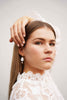 Elegant Hagen + Co earrings N featuring acrylic, glass beads, and a freshwater pearl charm, worn by a model