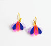 Fun acrylic pink and purple toned earrings with gold hoops, by Hagen and co