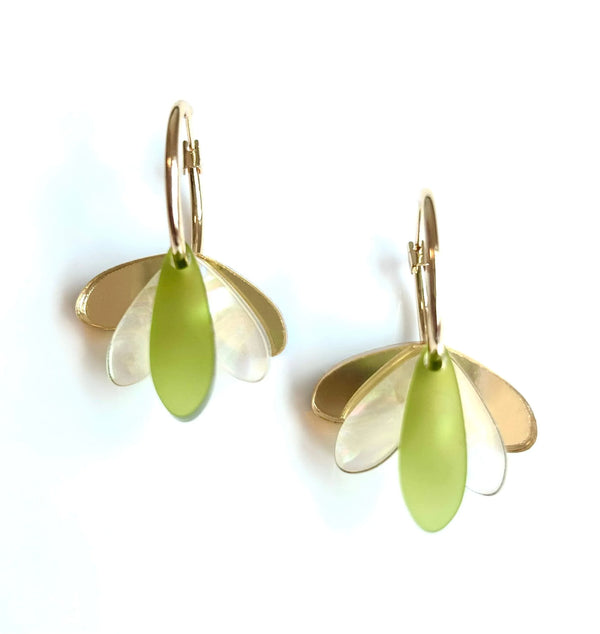 Happy hour earrings in olive green, clear and mirror acrylic