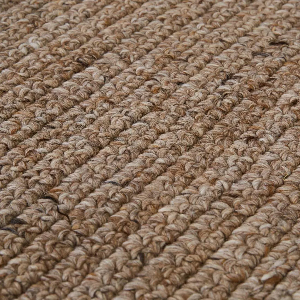 Close up of the weave in the Harbour Knot  Outdoor rug in tawny brown