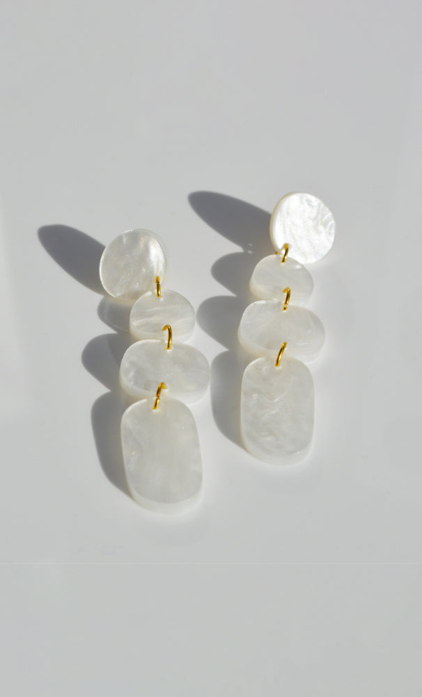 Hagen + Co dangle earrings in a white pearl acrylic