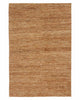 A full image of a textured brown jute fibre floor rug. 