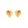 Close up of Wild gold stud earrings featuring an elegant NZ kawakawa leaf design