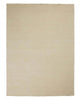 A full image of a handmade cream toned floor rug in 100% linen. 
