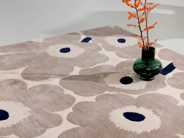 The Marimekko Unikko wool floor rug in Greige colour