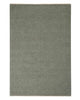 A full image of a 100% wool rug in a muted sage green with linear texturing and cream toned fringed edges. 