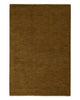 A full view of a deep brass toned floor rug in 100% NZ wool with off-white subtle fringing at the edges. 