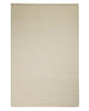 A full view of a 100% wool floor rug with linear detailing in the weave, in a warm ercu tone.
