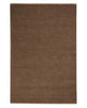 A full view deep taupe 100% NZ wool floor rug with short cream fringed edges and a slight linear quality to the weave. 