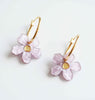 Lavender/Lilac wildflower acrylic hoop earrings with gold findings, by NZ designer Hagen + Co