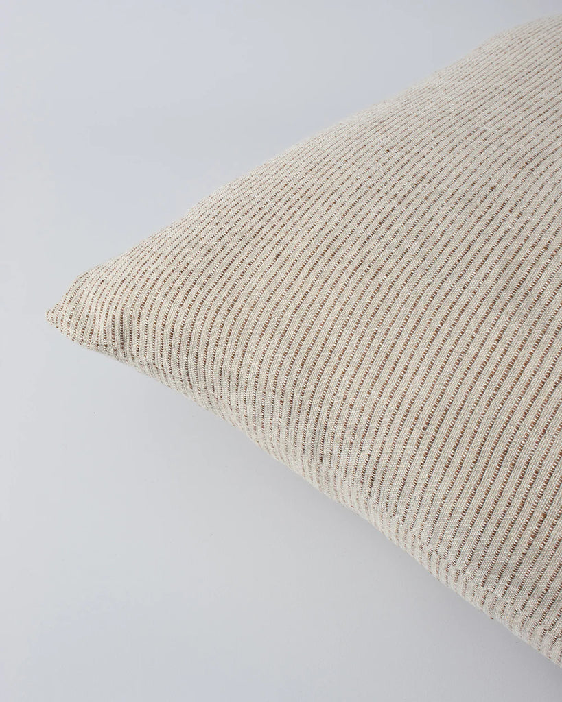 Close up of the 'Sandridge' pinstriped linen cushion by Baya