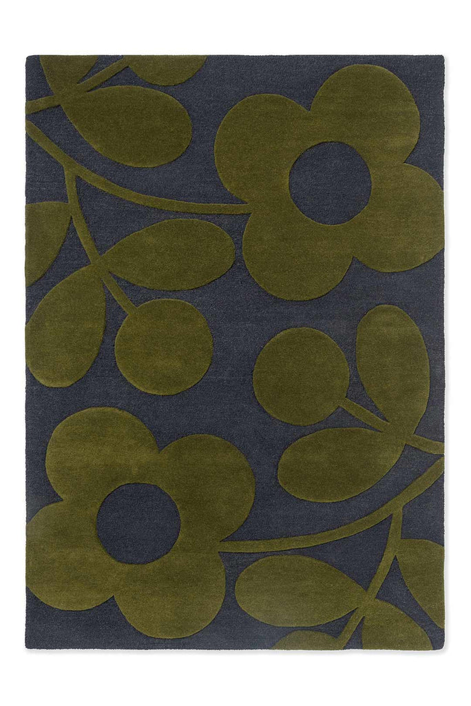 The Orla Kiely Sprig Stem floor rug in colour 'Marine' seen full view from above