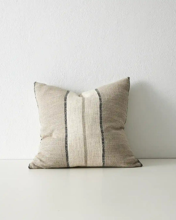 Beautiful linen stripe cushion in neutral creams, beige and subtle black; by Weave Home