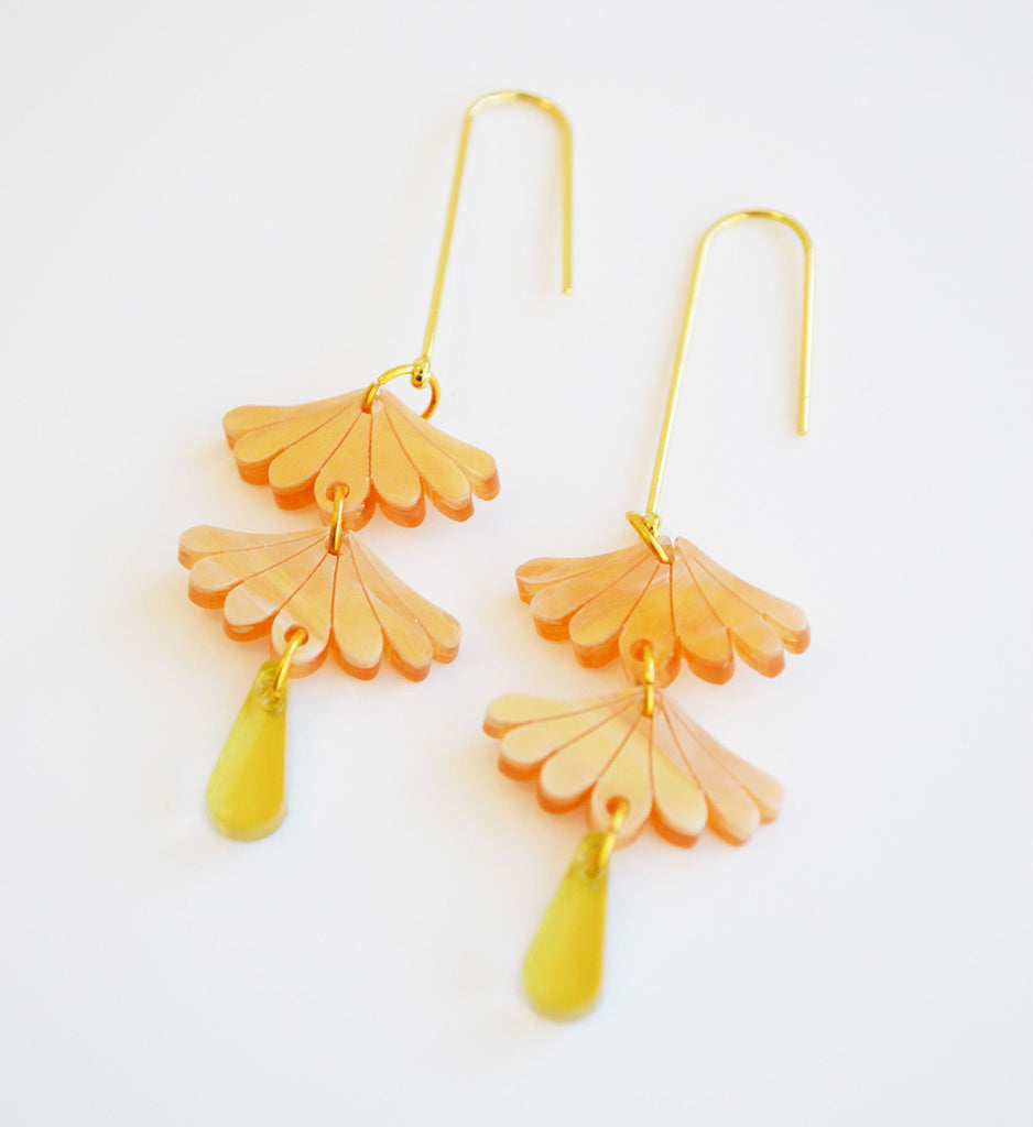 Delicate, sweet dangle earrings inspired by Japanese style and designs in a beautiful peach swirl acrylic.