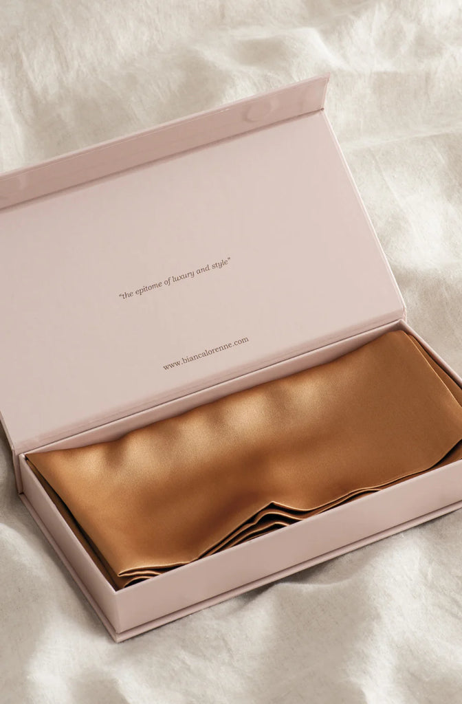 Beautiful silk pillowcase in luxury gift box, colour clay brown, by Bianca Lorenne nz
