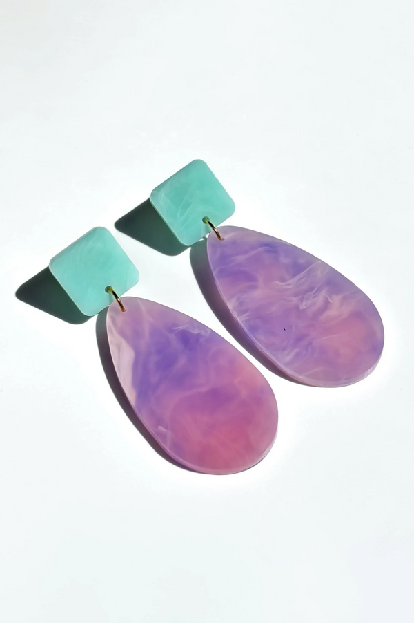 Hagen + Co dangle earrings in lavender and aqua acrylic 