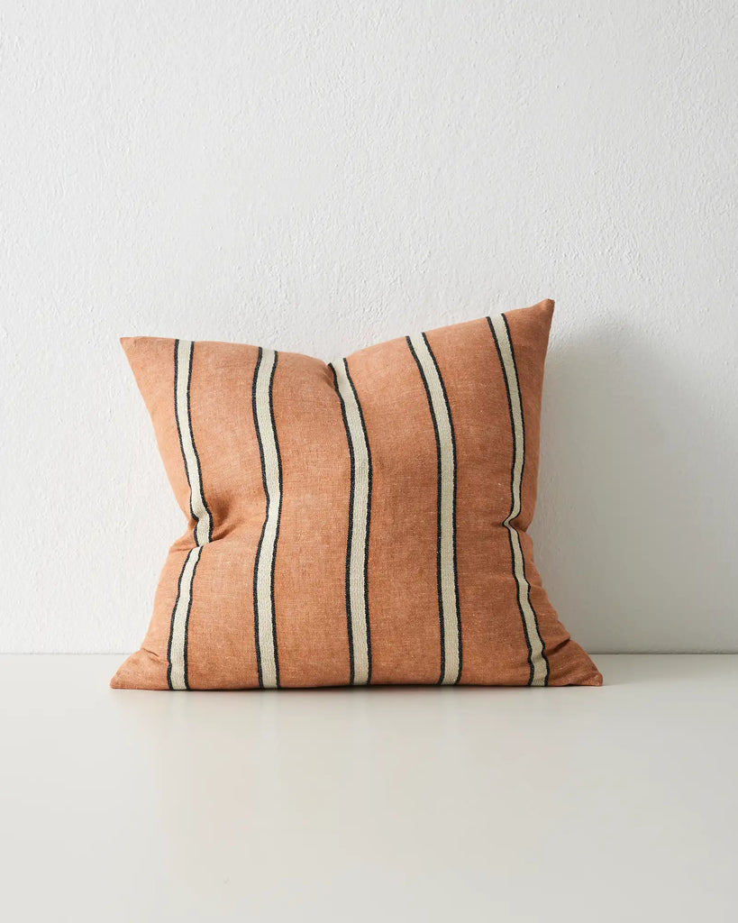 Vinne striped square linen cushion in colour terracotta by Weave Home