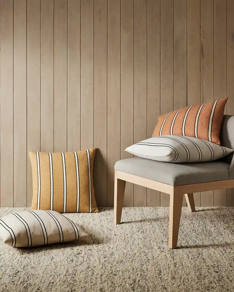 Four colourways in the Vinnie Striped cushion by Weave Home nz