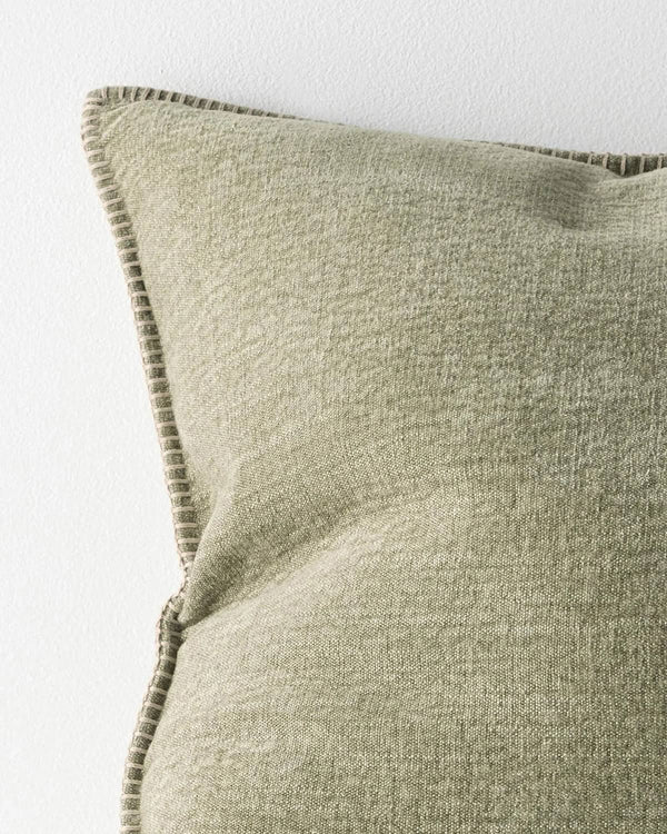 Close up of the elegant stitch detail on the Weave Home 'Alba Moss' cushion
