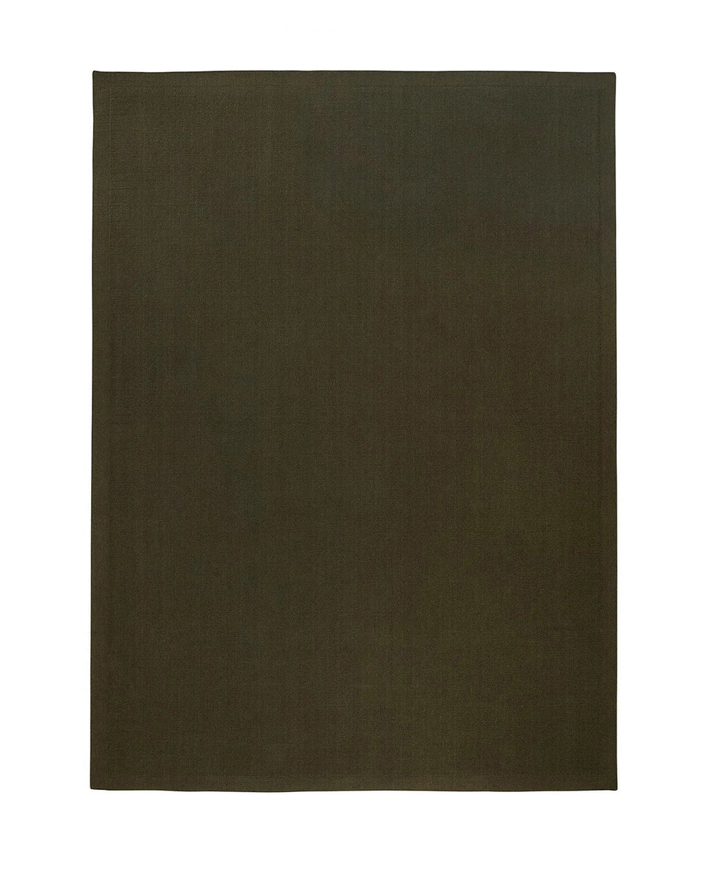 Solid olive green rectangular wool rug on a white background