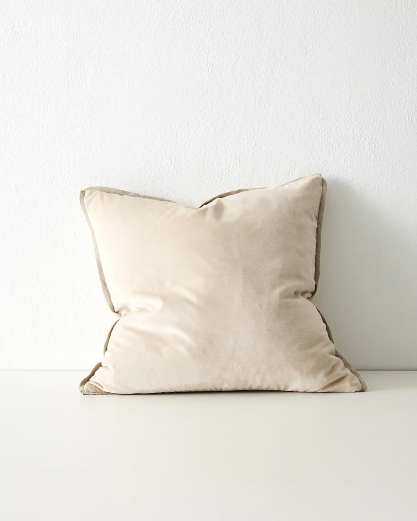 Front view of the Weave Home Francesca cushion in neutral creamy-beige colour salt