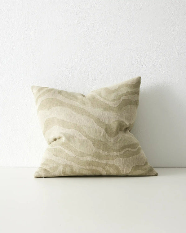 Weave Home nz Clunes cushion in sage green colour featuring an organic wave stylle design