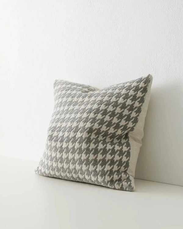 Giovanni Grey Houndstooth cushion in colour mist, by Weave Home nz